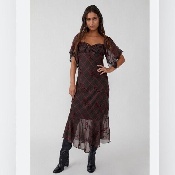 NWT Free People Fallen Flowers Midi Dress Embroidered Beaded size 2 - Picture 2 of 14
